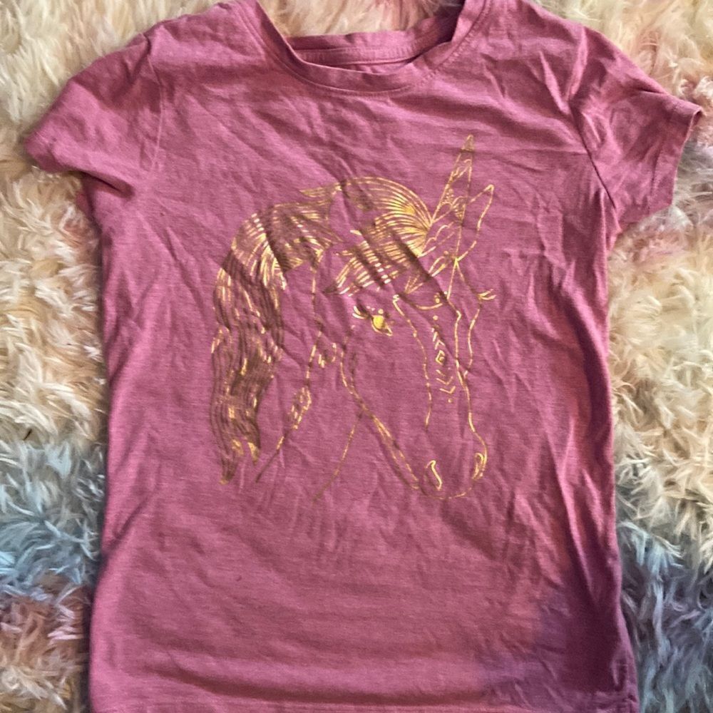 Cat & Jack Girl's Pink Unicorn Tee Gold Foil Cap Sleeve T-Shirt Size Medium